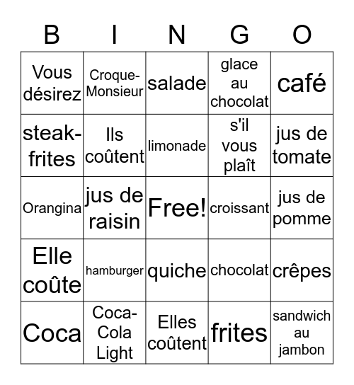 Le Café Bingo Card