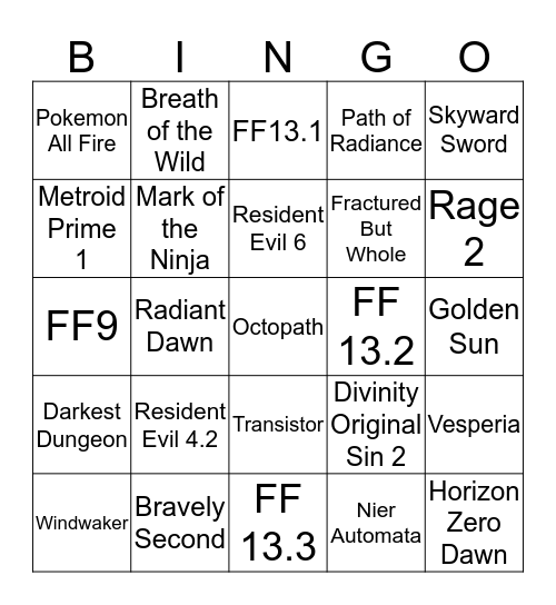 Backlog Bingo Card