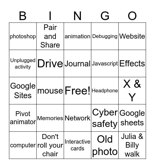 8th Technology Bingo Card