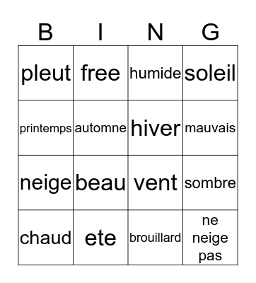 Weather Puzzle Bingo Card