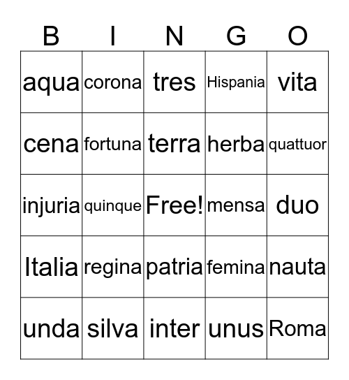 Prima Latina Bingo (2) Bingo Card