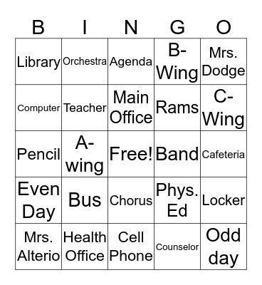 Roy-Hart Middle School  Bingo Card