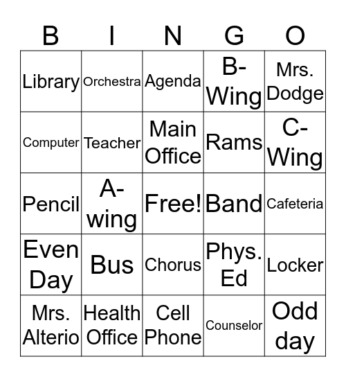 Roy-Hart Middle School  Bingo Card