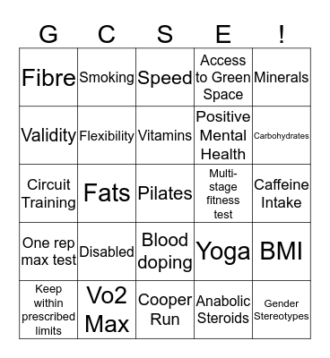 OCR GCSE PE Revision Bingo! Bingo Card