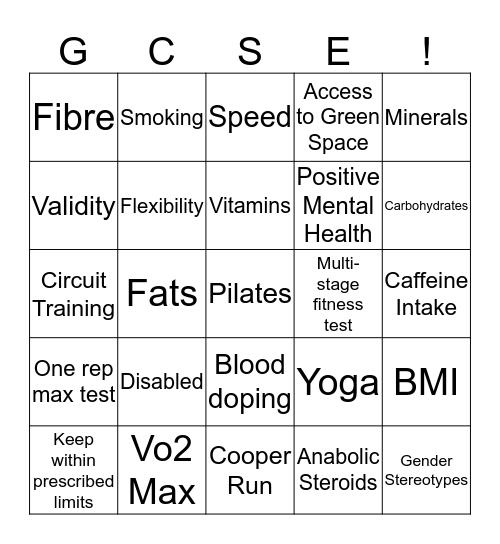 OCR GCSE PE Revision Bingo! Bingo Card