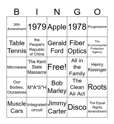1970s Bingo Card