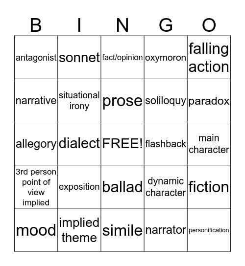 English Review Bingo Card