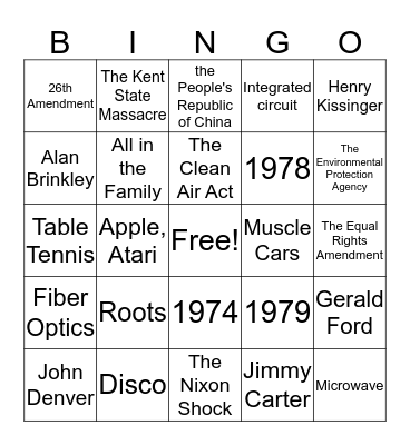 1970s Bingo Card