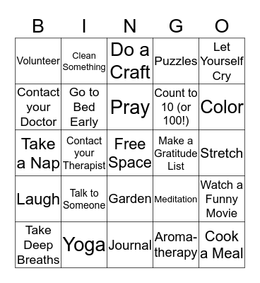 Coping Skills Bingo Card