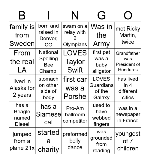 Get to Know Your Teammates Bingo Card