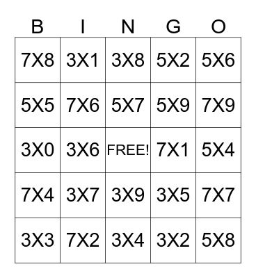 Multiplication Bingo Card