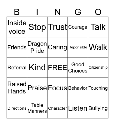 Dragon Pride Bingo Card