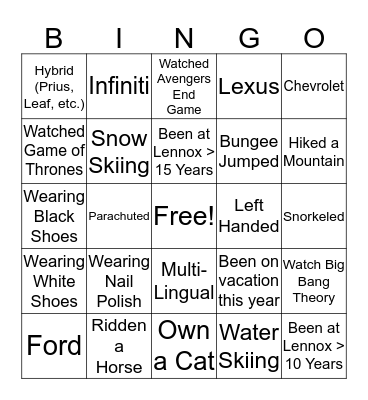 Who Do You Know? Bingo Card