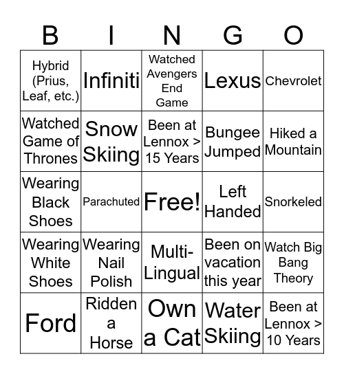 Who Do You Know? Bingo Card