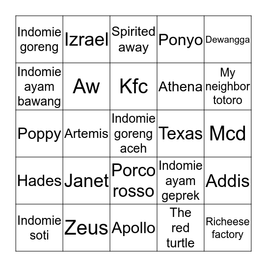 Saga Bingo Card