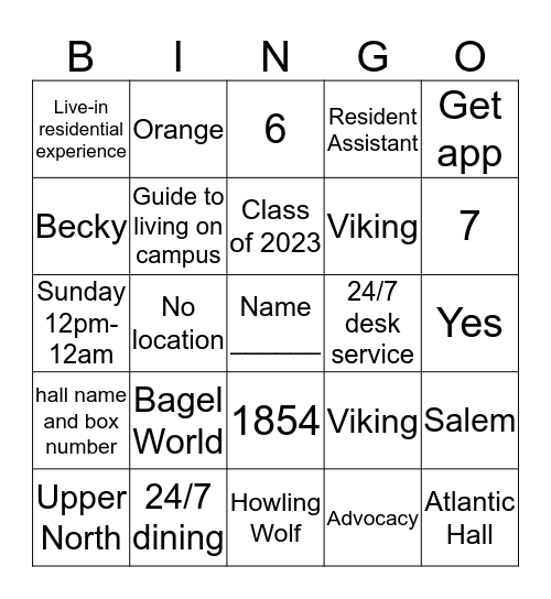 ResLife Bingo Card