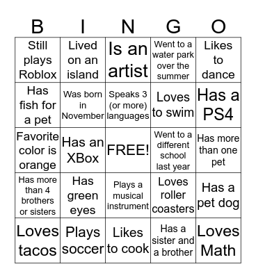 Get Acquainted! Bingo Card
