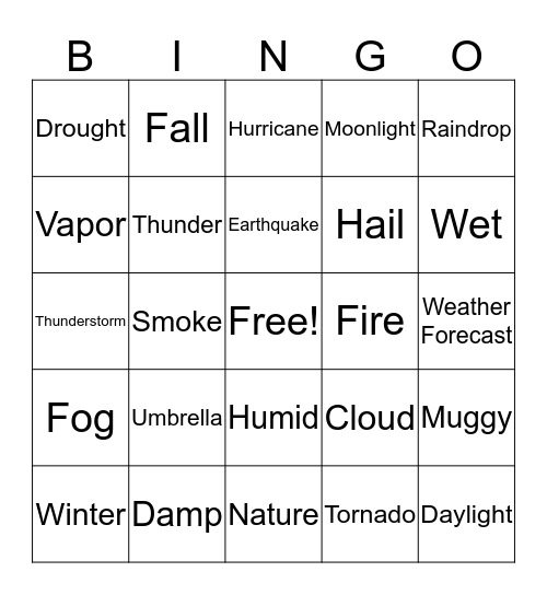 Green Team's Weather Bingo!!! Bingo Card