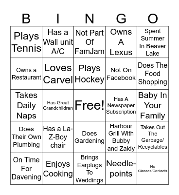 FamJam Bingo Card