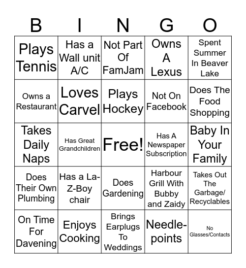 FamJam Bingo Card