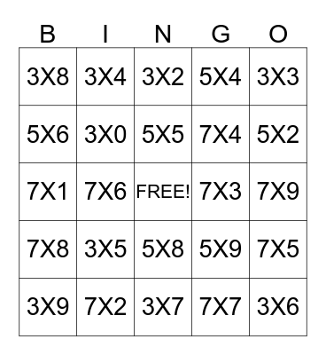 Multiplication Bingo Card