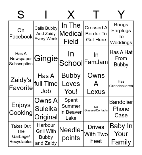 FamJam Bingo Card