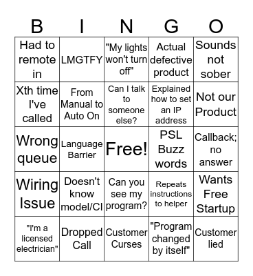 Tech Support Bingo Card