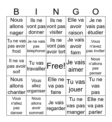 French Final Review Bingo Card