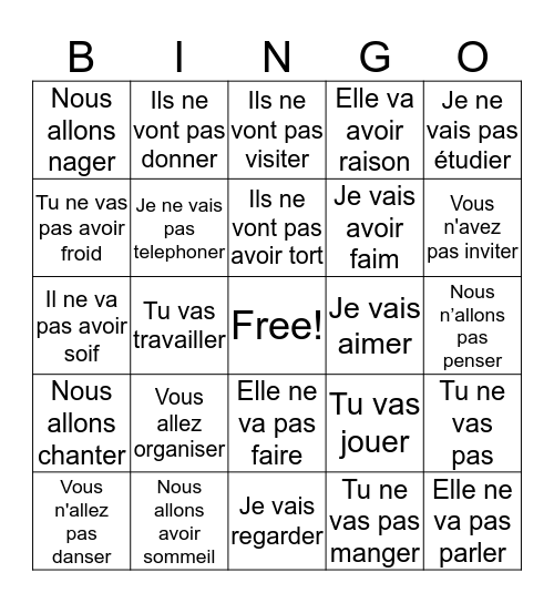 French Final Review Bingo Card