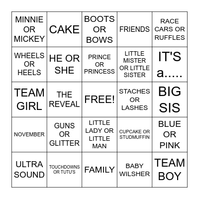 Gender Reveal Party Bingo Card