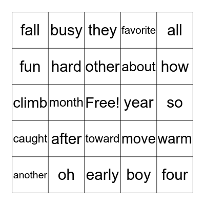 1st grade sight words Bingo Card