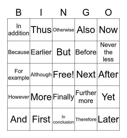 SIGNAL WORD Bingo Card