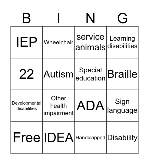 Disability Bingo  Bingo Card