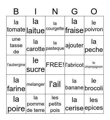 French 2 - Chapitre 3 Bingo Card