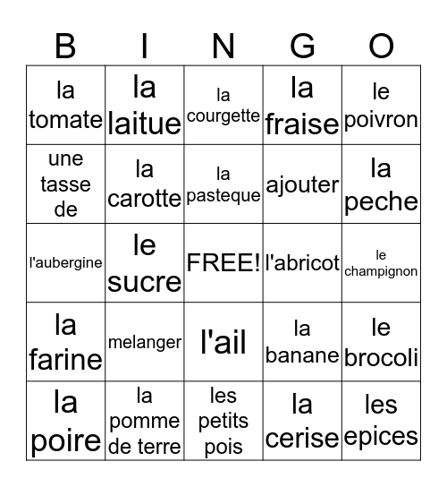 French 2 - Chapitre 3 Bingo Card