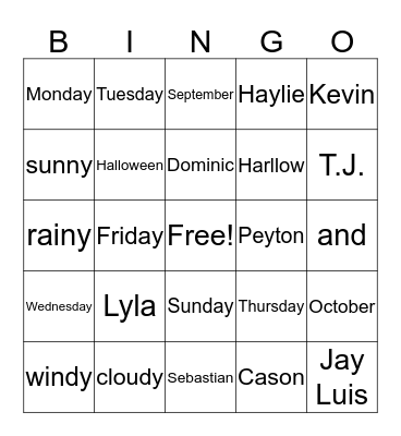 Untitled Bingo Card