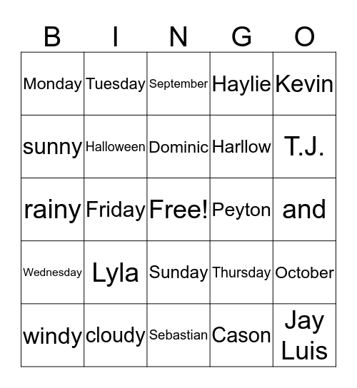 Untitled Bingo Card
