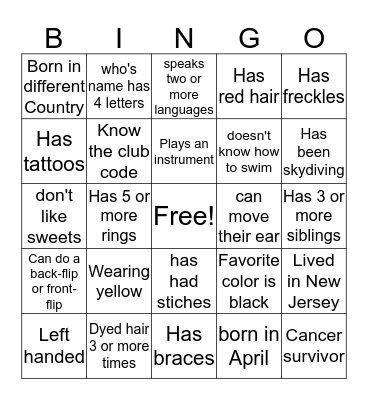 Get to Know! Bingo Card