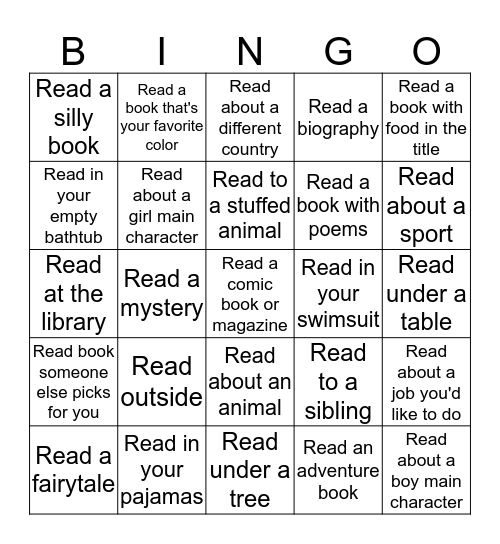 Summer Reading Bingo Card