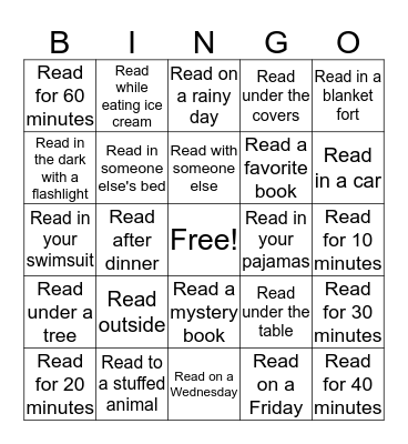 Summer Reading Bingo Card