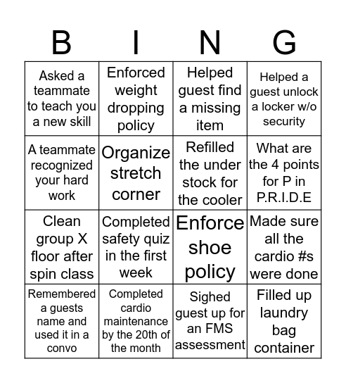 DFIT Bingo Card