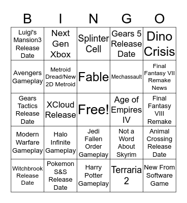 E3 Bingo Card