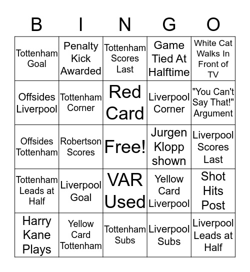 Champions League Bingo Card