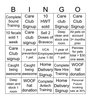 VCA Holly Farms Bingo - JUNE Bingo Card