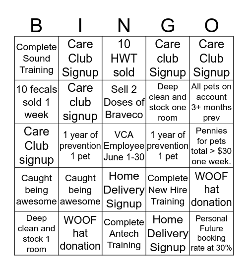 VCA Holly Farms Bingo - JUNE Bingo Card