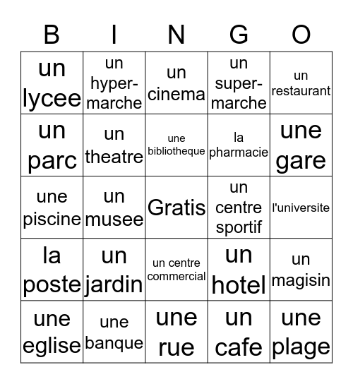 Vocabulary Bingo Card