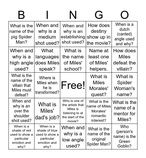 Spider-Verse Bingo! Bingo Card