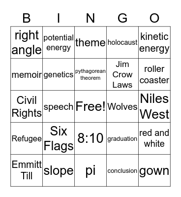 8th Grade BINGO Card