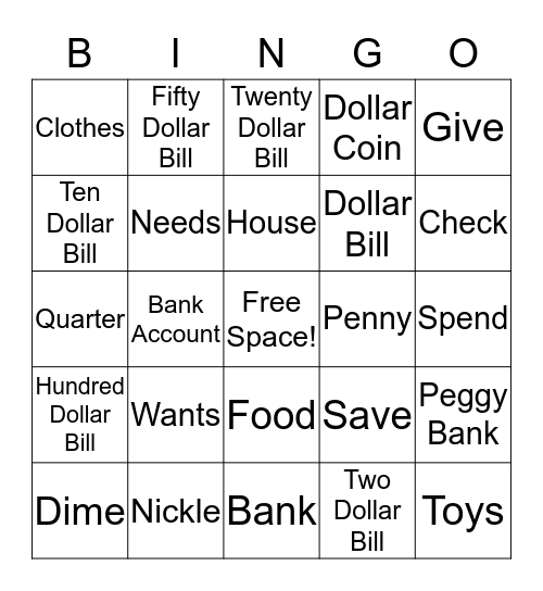 Financial Literacy BINGO (3-6YO) Bingo Card