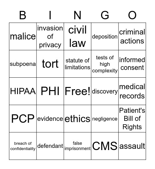 Ethics, Law, & Regulations Bingo Card